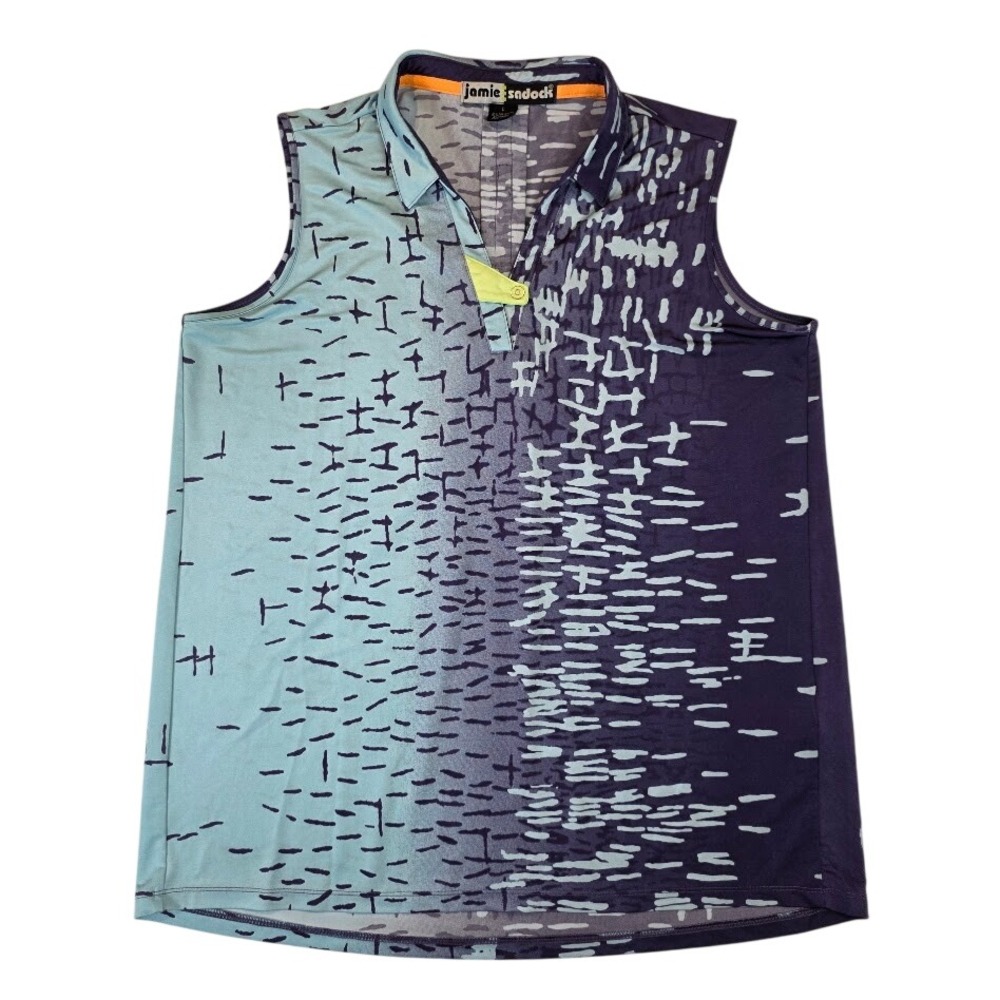 Jamie Sadock Womens L Sleeveless Polo Top Blue Purple Abstract Print Tennis Golf